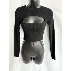 Double Zero New Knit Black Crop Sweater Cutout Size M Basics Closet Staple